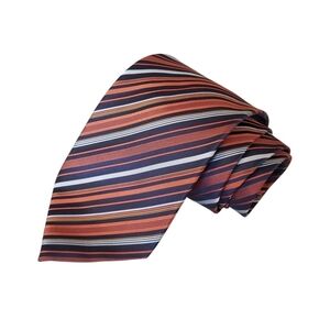 Stonehouse 100% Silk Tie Made In Italy Navy Orange White Stripes